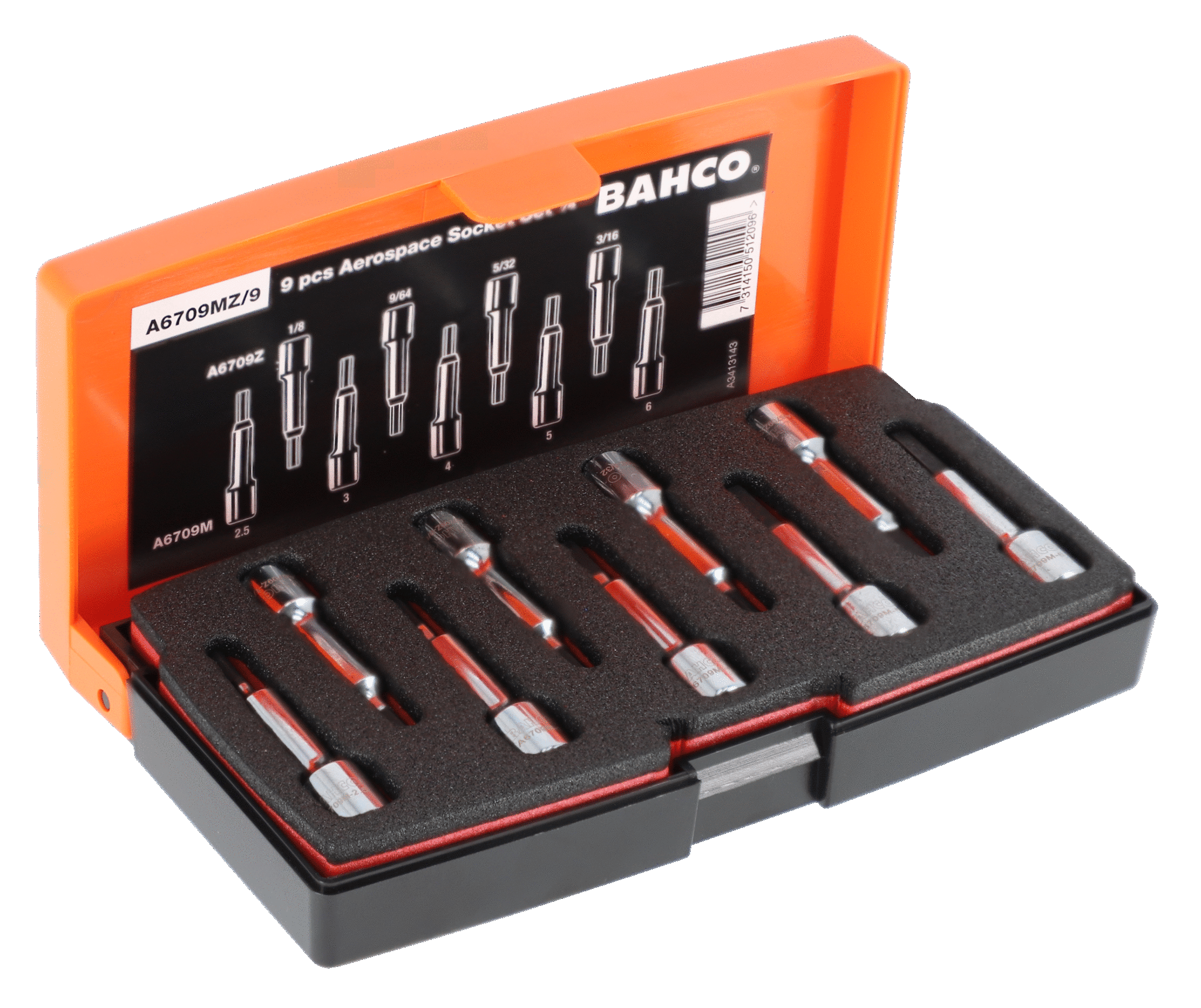 BAHCO A6709MZ/9 ΣΕΤ ΜΑΚΡΙΑ ΚΑΡΥΔΑΚΙΑ 1/4'' ΓΙΑ ΕΞΑΓΩΝΕΣ ΒΙΔΕΣ ΜΕΤΡΙΚΕΣ ΚΑΙ ΙΝΤΣΑΣ