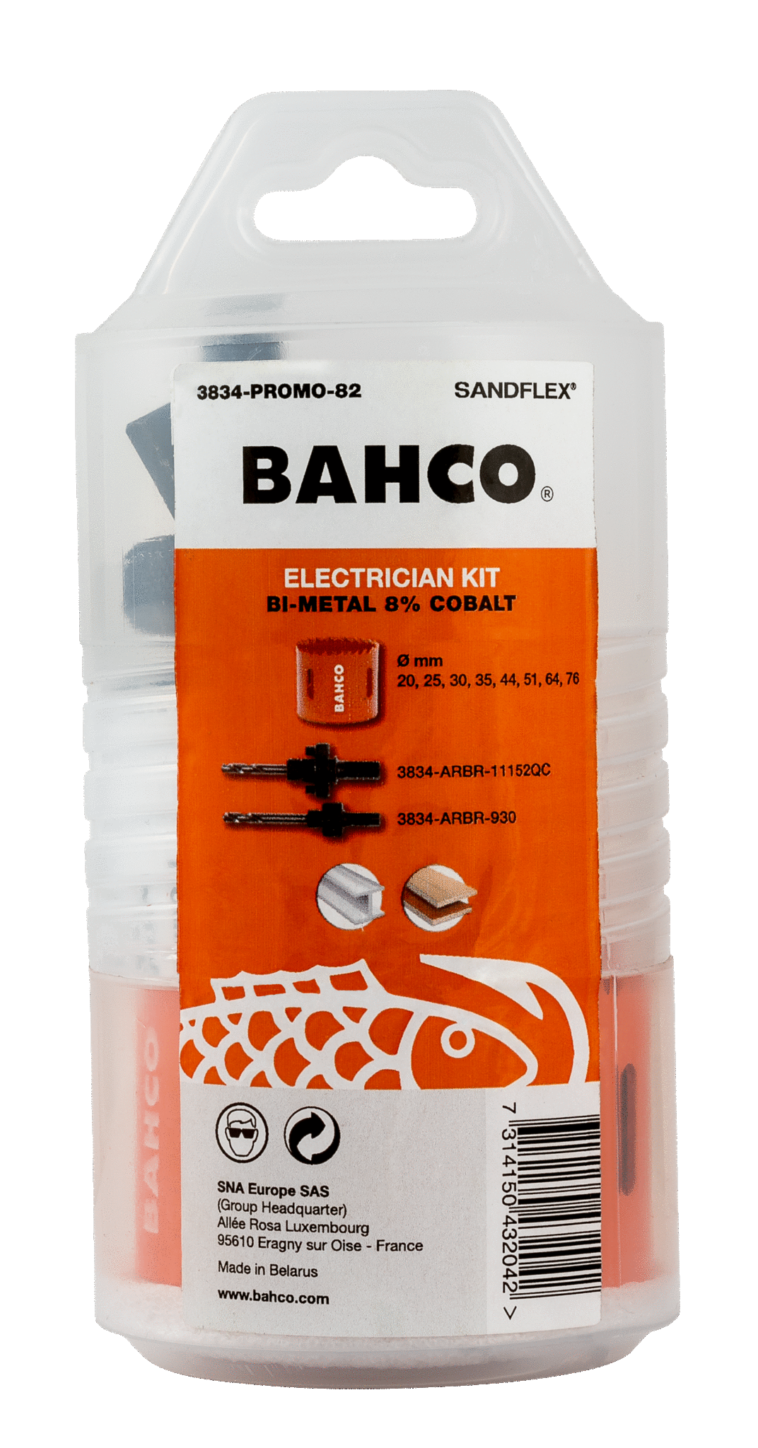 BAHCO 3834-PROMO-82 ΣΕΤ ΔΙΜΕΤΑΛΛΙΚΟΥ ΠΟΤΗΡΟΤΡΥΠΑΝΟΥ SANDFLEX 20MM - 76MM - 10 TEMAXIA